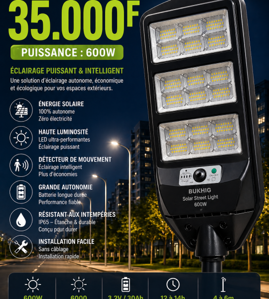 LAMPADAIRE SOLAIRE 600W
